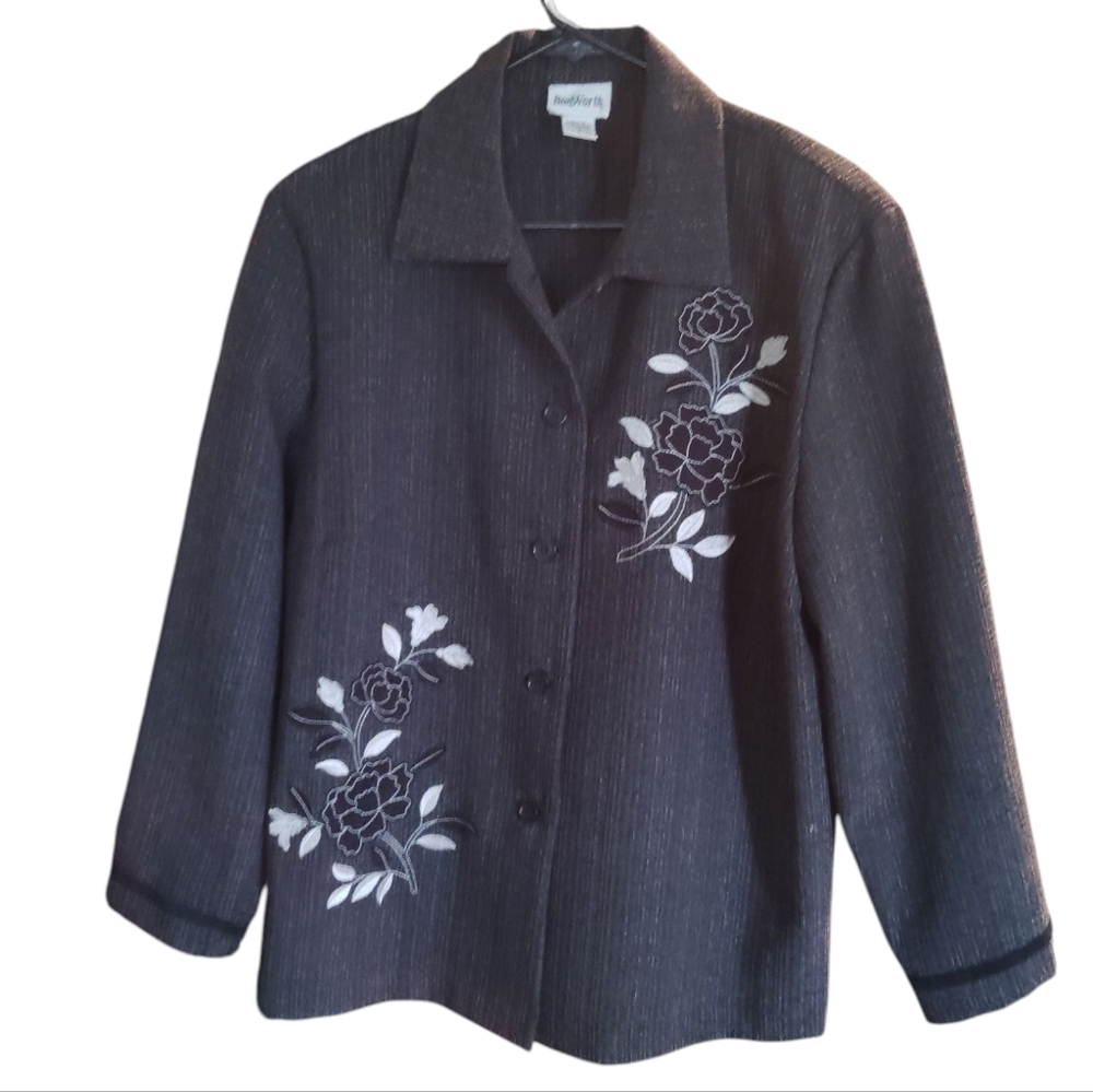 Vintage BonWorth black and white floral embroidered jacket shacket